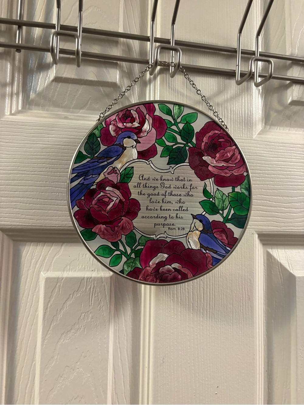 Floral Birds Decorative stained glass Hanging Wall Plaque - Rose and Blue